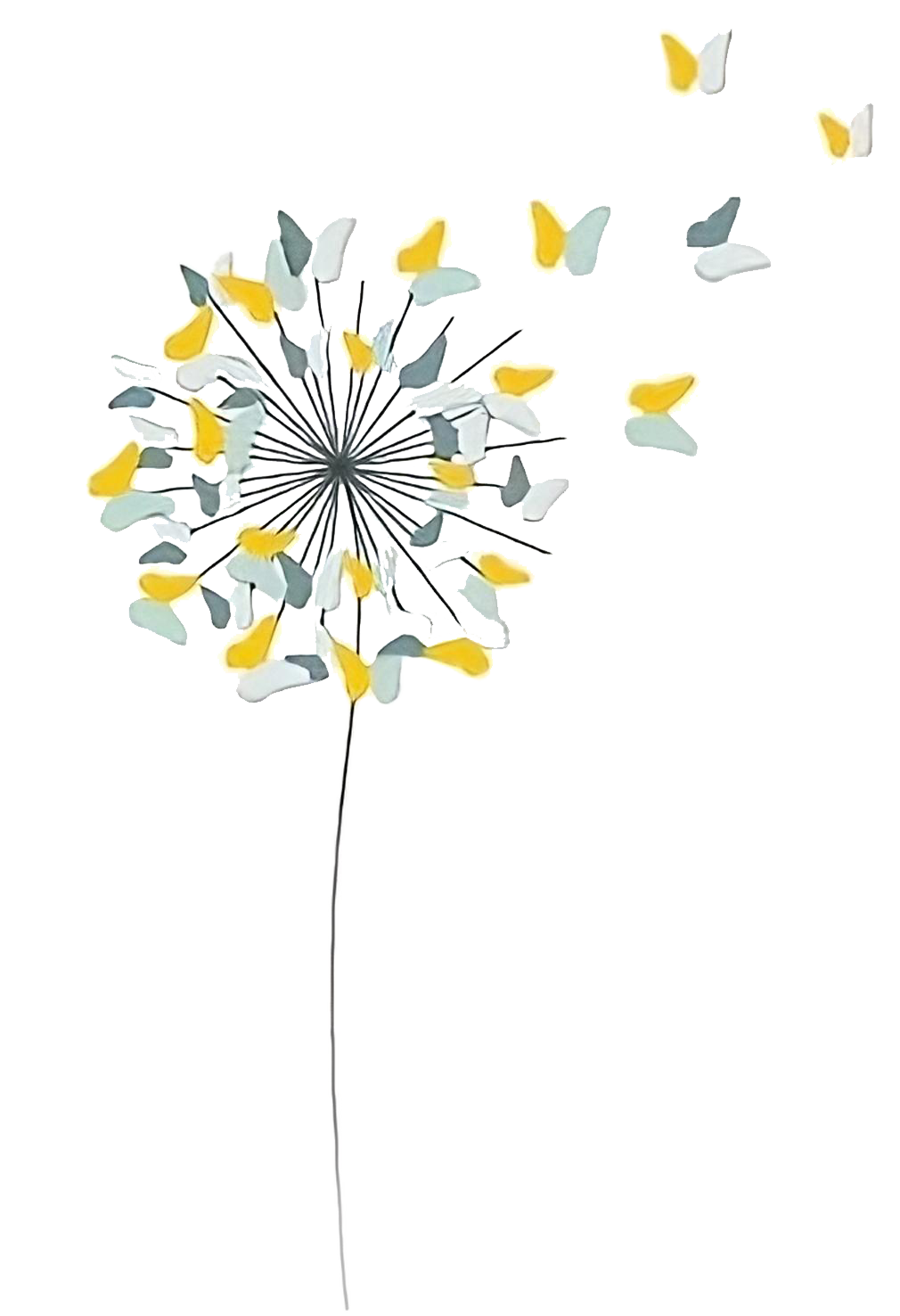 Artwork of daisy with leaves turning into butterflies flying off